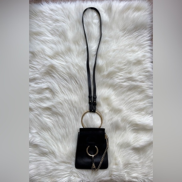 Chloe Mini Faye Bracelet Black Leather Suede Crossbody Bag - Picture 2 of 7